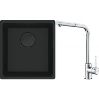 Franke Maris MRG 110-37 zlewozmywak 40x37 cm Fragranit + czarny mat z baterią kuchenną Sirius Side chrom (1250697760, 1150668280)
