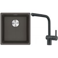 Franke Maris zlewozmywak granitowy 43,3x40,3 cm łupkowy szary z baterią kuchenną Atlas czarna stal szlachetna (1250716374, 1150550427)