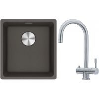 Franke Maris MRG 110-37 zlewozmywak granitowy 43x40 cm łupkowy szary z baterią kuchenną Eos stal szlachetna (1250716374, 1200179979)