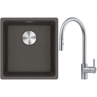 Franke Maris MRG 110-37 zlewozmywak granitowy 43x40 cm łupkowy szary z baterią kuchenną Eos stal szlachetna (1250716374, 1150590045)