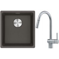 Franke Maris MRG 110-37 zlewozmywak granitowy 43x40 cm łupkowy szary z baterią kuchenną Leda Neo stal szlachetna (1250716374, 1150590047)