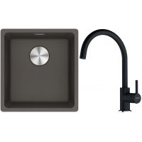 Franke Maris MRG 110-37 zlewozmywak granitowy 43x40 cm łupkowy szary z baterią kuchenną Lina onyx (1250716374, 1150626020)