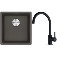 Franke Maris MRG 110-37 zlewozmywak granitowy 43x40 cm łupkowy szary z baterią kuchenną Lina kamienny szary (1250716374, 1150626022)