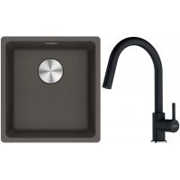 Franke Maris MRG 110-37 zlewozmywak granitowy 43x40 cm łupkowy szary z baterią kuchenną Lina onyx (1250716374, 1150626055)