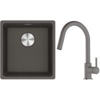 Franke Maris MRG 110-37 zlewozmywak granitowy 43x40 cm łupkowy szary z baterią kuchenną Lina kamienny szary (1250716374, 1150626057)
