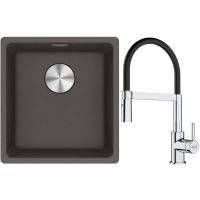 Franke Maris MRG 110-37 zlewozmywak granitowy 43x40 cm łupkowy szary z baterią kuchenną Lina chrom/czarny (1250716374, 1150626085)