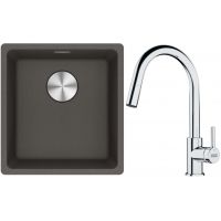 Franke Maris MRG 110-37 zlewozmywak granitowy 43x40 cm łupkowy szary z baterią kuchenną Lina chrom (1250716374, 1150693229)