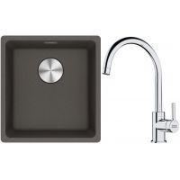 Franke Maris MRG 110-37 zlewozmywak granitowy 43x40 cm łupkowy szary z baterią kuchenną Lina chrom (1250716374, 1150693228)