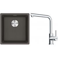 Franke Maris MRG 110-37 zlewozmywak granitowy 43x40 cm łupkowy szary z baterią kuchenną Lina chrom (1250716374, 1150712420)