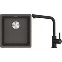 Franke Maris MRG 110-37 zlewozmywak granitowy 43x40 cm łupkowy szary z baterią kuchenną Lina czarny mat (1250716374, 1150712435)