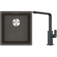 Franke Maris MRG 110-37 zlewozmywak granitowy 43x40 cm łupkowy szary z baterią kuchenną Mythos czarna stal szlachetna (1250716374, 1150550441)