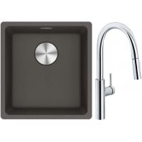 Franke Maris MRG 110-37 zlewozmywak granitowy 43x40 cm łupkowy szary z baterią kuchenną Pescara L Slide-In chrom (1250716374, 1150538940)