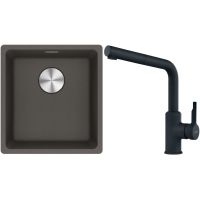 Franke Maris MRG 110-37 zlewozmywak granitowy 43x40 cm łupkowy szary z baterią kuchenną Urban czarny mat (1250716374, 1150627523)