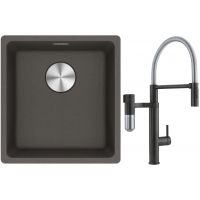 Franke Maris MRG 110-37 zlewozmywak granitowy 43x40 cm łupkowy szary z baterią kuchenną Vital Semi-Pro czarny mat/stal (1250716374, 1200621313)