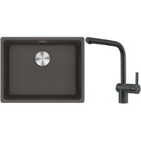 Franke Maris MRG 110-52 zlewozmywak granitowy 55,3x43,3 cm łupkowy szary z baterią kuchenną Atlas czarna stal szlachetna (1250716375, 1150550427)