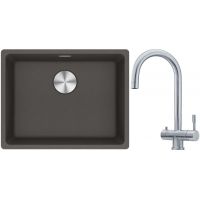 Franke Maris MRG 110-52 zlewozmywak granitowy 55,3x43,3 cm łupkowy szary z baterią kuchenną Eos stal szlachetna (1250716375, 1200179979)