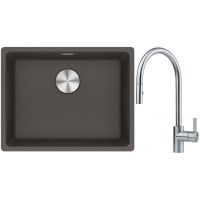 Franke Maris MRG 110-52 zlewozmywak granitowy 55,3x43,3 cm łupkowy szary  z baterią kuchenną Eos stal szlachetna (1250716375, 1150590045)