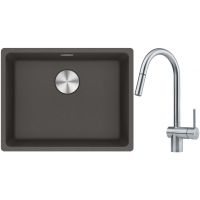 Franke Maris MRG 110-52 zlewozmywak granitowy 55,3x43,3 cm łupkowy szary  z baterią kuchenną Leda Neo stal szlachetna (1250716375, 1150590047)