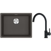 Franke Maris MRG 110-52 zlewozmywak granitowy 55,3x43,3 cm łupkowy szary z baterią kuchenną Lina czarny mat (1250716375, 1150626019)