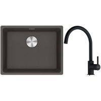 Franke Maris MRG 110-52 zlewozmywak granitowy 55,3x43,3 cm łupkowy szary z baterią kuchenną Lina onyx (1250716375, 1150626020)