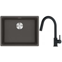 Franke Maris MRG 110-52 zlewozmywak granitowy 55,3x43,3 cm łupkowy szary z baterią kuchenną Lina czarny mat (1250716375, 1150626053)