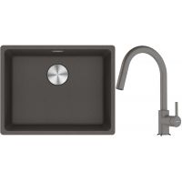 Franke Maris MRG 110-52 zlewozmywak granitowy 55,3x43,3 cm łupkowy szary z baterią kuchenną Lina kamienny szary (1250716375, 1150626057)