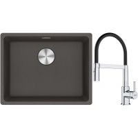 Franke Maris MRG 110-52 zlewozmywak granitowy 55,3x43,3 cm łupkowy szary  z baterią kuchenną Lina chrom/czarny (1250716375, 1150626085)