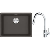 Franke Maris MRG 110-52 zlewozmywak granitowy 55,3x43,3 cm łupkowy szary z baterią kuchenną Lina chrom (1250716375, 1150693229)