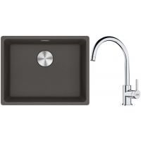 Franke Maris MRG 110-52 zlewozmywak granitowy 55,3x43,3 cm łupkowy szary z baterią kuchenną Lina chrom (1250716375, 1150693228)