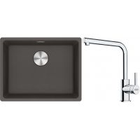 Franke Maris MRG 110-52 zlewozmywak granitowy 55,3x43,3 cm łupkowy szary z baterią kuchenną Lina chrom (1250716375, 1150712420)
