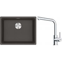 Franke Maris MRG 110-52 zlewozmywak granitowy 55,3x43,3 cm łupkowy szary z baterią kuchenną Lina chrom (1250716375, 1150693230)