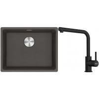 Franke Maris MRG 110-52 zlewozmywak granitowy 55,3x43,3 cm łupkowy szary z baterią kuchenną Lina czarny mat (1250716375, 1150712435)