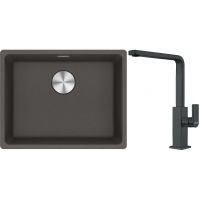 Franke Maris MRG 110-52 zlewozmywak granitowy 55,3x43,3 cm łupkowy szary z baterią kuchenną Mythos czarna stal szlachetna (1250716375, 1150550441)