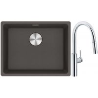 Franke Maris MRG 110-52 zlewozmywak granitowy 55,3x43,3 cm łupkowy szary z baterią kuchenną Pescara L Slide-In chrom (1250716375, 1150538940)