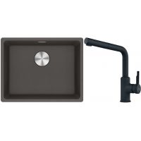 Franke Maris MRG 110-52 zlewozmywak granitowy 55,3x43,3 cm łupkowy szary z baterią kuchenną Urban czarny mat (1250716375, 1150627523)