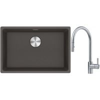 Franke Maris MRG 110-62 zlewozmywak granitowy 65,3x43,3 cm łupkowy szary z baterią kuchenną Eos stal szlachetna (1250716376, 1150590045)