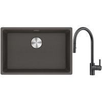 Franke Maris MRG 110-62 zlewozmywak granitowy 65,3x43,3 cm łupkowy szary z baterią kuchenną Eos czarna stal szlachetna (1250716376, 1150613671)