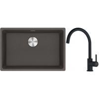Franke Maris MRG 110-62 zlewozmywak granitowy 65,3x43,3 cm łupkowy szary z baterią kuchenną Lina czarny mat (1250716376, 1150626019)