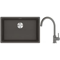 Franke Maris MRG 110-62 zlewozmywak granitowy 65,3x43,3 cm łupkowy szary z baterią kuchenną Lina kamienny szary (1250716376, 1150626022)