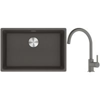 Franke Maris zlewozmywak granitowy 65,3x43,3 cm łupkowy szary z baterią kuchenną Lina kamienny szary (1250716376, 1150626022)