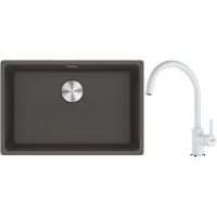 Franke Maris zlewozmywak granitowy 65,3x43,3 cm łupkowy szary z baterią kuchenną Lina biały polarny (1250716376, 1150626024)