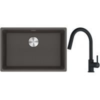 Franke Maris zlewozmywak granitowy 65,3x43,3 cm łupkowy szary z baterią kuchenną Lina czarny mat (1250716376, 1150626053)