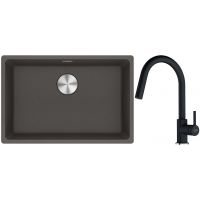 Franke Maris zlewozmywak granitowy 65,3x43,3 cm łupkowy szary z baterią kuchenną Lina onyx (1250716376, 1150626055)