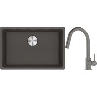 Franke Maris zlewozmywak granitowy 65,3x43,3 cm łupkowy szary z baterią kuchenną Lina kamienny szary (1250716376, 1150626057)