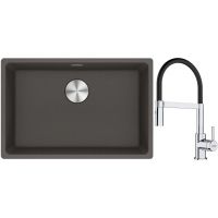 Franke Maris zlewozmywak granitowy 65,3x43,3 cm łupkowy szary z baterią kuchenną Lina chrom/czarny (1250716376, 1150626085)