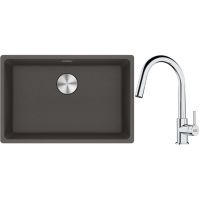 Franke Maris zlewozmywak granitowy 65,3x43,3 cm łupkowy szary z baterią kuchenną Lina chrom (1250716376, 1150693229)