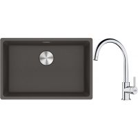 Franke Maris zlewozmywak granitowy 65,3x43,3 cm łupkowy szary z baterią kuchenną Lina chrom (1250716376, 1150693228)