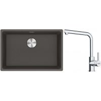 Franke Maris zlewozmywak granitowy 65,3x43,3 cm łupkowy szary z baterią kuchenną Lina chrom (1250716376, 1150712420)