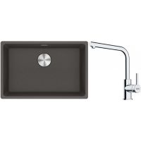 Franke Maris zlewozmywak granitowy 65,3x43,3 cm łupkowy szary z baterią kuchenną Lina chrom (1250716376, 1150693230)