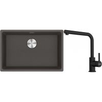 Franke Maris zlewozmywak granitowy 65,3x43,3 cm łupkowy szary z baterią kuchenną Lina czarny mat (1250716376, 1150712435)